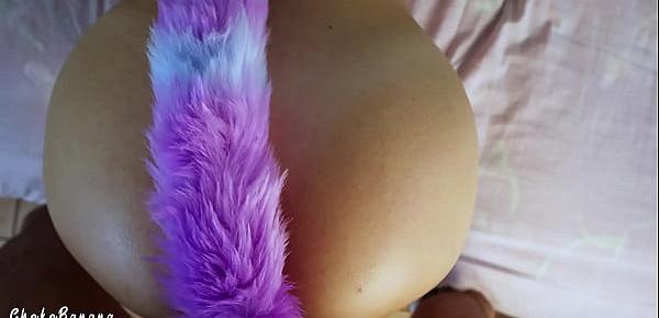  Cum on me thanks to my Buttplug Tail - Double Penetration Doggy